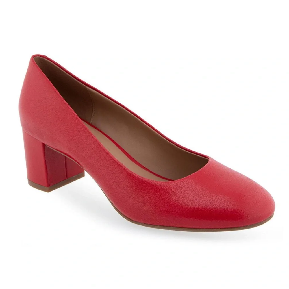 Aerosoles Ebel Dress Mid Heel Pumps- Red - Size 9W Wide Width